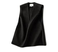 KKvoPiQ Gilet en tricot pour femme - Élégant - Couleur unie - Épais - Court - Sans manches - Poche côtelée - Pull - Débardeur - Noir - Décontracté et léger - Sans manches, Noir , L