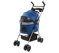 KKVUIIFF Poussette pliable pour chien avec roues universelles, pour chats et petits chiens, capacité de charge jusqu'à 12 kg, dimensions du produit plié : 21,5 x 80 cm (bleu foncé)