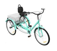 KKVUIIFF Tricycle adulte de 24 ", tricycle à 7 vitesses pour adulte, 3 roues avec panier à provisions, pour une taille de 5,25 à 5,91 pieds, pour le shopping, les excursions (vert)