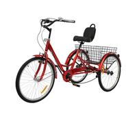 KKVUIIFF Tricycle adulte de 24 ", tricycle à 7 vitesses pour adulte, 3 roues avec panier à provisions, pour une taille de 5,25 à 5,91 pieds, pour le shopping, les excursions (rouge)
