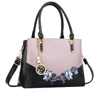 KKXIU Sac à main à 3 compartiments zippés pour femme avec poignée sur le dessus, D-noir fleur violette, Medium