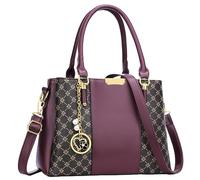 KKXIU Sac à main et sac à main à 3 compartiments zippés pour femme avec poignée sur le dessus, C-motif fleur de vin, Medium