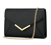 KKXIU Women Elegant Faux Leather Evening Envelope Clutch Purse Foldover Bags for Party Wedding Prom (A-Black)