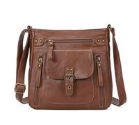 KL928 Sac à Bandoulière Pour Femme, Petit Sac à Main, Souple PU Cuir Sac à Main Madame Fille Avec Réglables Bandoulière, Marron Jaune Fonce