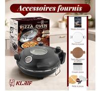 KLAIF Four à Pizza Électrique Noir 12 Pouces 425°C 1200W, Double Contrôle Haut/Bas, Pierre Céramique, Kit Pizza Complet