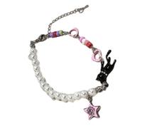 Klaisy Chaîne de poignet en alliage robuste avec perles élégantes avec breloque chat et étoile pour les amateurs de mode