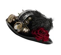 Klaisy Chapeau haut-de-forme victorien fait à la main avec chaîne d'engrenage, lunettes de rose, décorations de jeu de rôle, couvre-chef, dôme pour spectacles sur scène, costume victorien