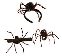 Klaisy Lot de 3 accessoires d'araignées de costume d'Halloween en peluche douce sans danger pour les jeunes décorations de fête d'Halloween Accessoires pour cheveux