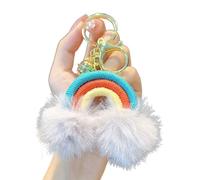 Klaisy Pendentif en peluche tissée arc-en-ciel en forme de boule de poils pour cartable, sac à dos, sac à main, décoration intérieure de voiture, porte-clés à suspendre, bleu lac