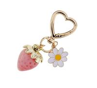 Klaisy Porte-clés en forme de fraise avec pendentif en forme de fleur pour femme - Décoration élégante facile à transporter pour un usage quotidien