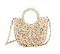 Klaisy Sac de paille tendance pour femme - Sac à bandoulière décontracté avec cordon de serrage - Pour le shopping, la plage, les vacances, beige, One Size