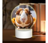 KLAMN WZ201 Lampe de chevet ronde en acrylique avec prise USB 3 couleurs à intensité variable Motif cochon d'Inde