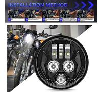 Klanata 1 phare de moto LED de 14 cm avec clignotant ambre blanc DRL et œil du diable rouge - Feu de conduite super grand angle pour motos avec connexion Plug and Play H4