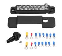 Klanata Barre Omnibus de bornier de Distribution d'énergie avec Goujons à 12 Positions et Couvercle - Conducteur à Plaque en Laiton 48 V DC 250 A pour systèmes électriques de Caravane, (Noire)