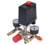 Klanata Kit de valve de pression de compresseur d'air 90-120 psi, régulateur de collecteur à interrupteur vertical avec manomètres de régulateur de pression et ensemble de