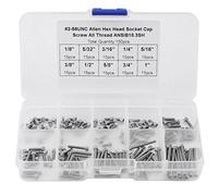 Klanata Socket Head Cap Cap Kit d'assortiment 150pcs 256 Vis de prise hexrotrice UNC avec boîtier transparent