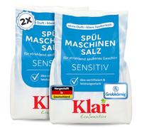Klar EcoSensitive Sel Sensitive pour lave-vaisselle - 2 x 2 kg - Sans | Sel pour lave-vaisselle pour protéger contre les dépôts de calcaire et les taches d'eau - Sel régénérant pour des résultats