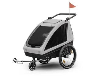 KLAR FIT GoKiddo Remorque Vélo Enfant - 2-en-1 Remorque & Buggy avec Freins, Ceintures de Sécurité, Sièges Réglables, Capacité 40kg, Protection Pluie & UV, Pliable, Gris Clair