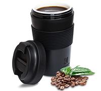 Klaraber Tasse de voyage en céramique avec couvercle, tasse en porcelaine portable avec manchon, tasse à café de voyage étanche, tasse à café de voyage réutilisable, 350 ml (noir)