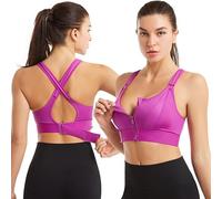 klarafit Brassière Ajustable Soutien-Gorge de Sport Femme Zippé YKK, Dos Nageur, Coussinets Amovibles, Maintien Élevé, Respirant