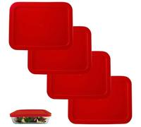 Klareware Lot de 4 couvercles rectangulaires en plastique de rechange pour bols en verre Klareware et Pyrex 7211-PC (récipient non inclus) Rouge