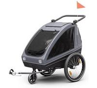 Klarfit Remorque vélo GoKiddo – 2-en-1 remorque et buggy, freins, sièges réglables, 40kg, gris foncé