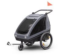 KLARFIT Remorque vélo GoKiddo Remorque-buggy pliante freins intégrés évolutif pour 2 enfants Gris foncé