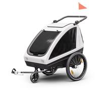 KLARFIT Remorque vélo GoKiddo Remorque-poussette pliante freins intégrés évolutive pour 2 enfants Gris clair