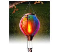 Klarlight Ballon à Air Chaud Lanterne Solaire, Arc-en-Ciel Verre Tache LED Lumières, Imperméable Suspendue Lanterne Solaire avec Lampe de Flamme Clignotant pour Arbre de Cour, en Métal et en Verre