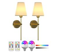 Klarlight Batterie Fonctionne mur Sconce Ensemble de 2, RGB+3CCT Lampes Murales Rechargeables avec 5000mAh, Ampoules Dimmables avec Télécommande, Lampes Sans fil pour Chambre salon Couloir Décor