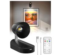 Klarlight Lampe Murale Rechargeable avec Télécommande, Lampe de Lecture Montée sur le mur, Lampe D'image Magnétique LED, 3 Couleurs, Dimmable, Projecteurs D'éclairage Mural, Noir
