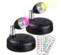 Klarlight Mini RVB Spot LED Sans Fil Avec Télécommande - Projecteur à Pile 13 Couleurs - Éclairage Intérieur pour Peinture, Art, Armoire, Exposition, Fléchettes, Party - 2-Pack Noir