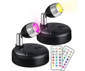 Klarlight Mini RVB Spot LED Sans Fil Avec Télécommande - Projecteur à Pile 13 Couleurs - Éclairage Intérieur pour Peinture, Art, Armoire, Exposition, Fléchettes, Party - 2-Pack Noir