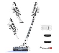 Klarpul Aspirateur sans Fil, 600W 50KPa 65 Min d’autonomie, Charge Rapide, Design Autoportant, Lumière LED et Écran Tactile, Léger pour Poils d’Animaux/Tapis/Sol, Blanc