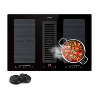Klarstein 2 en 1 Plaque de Cuisson Induction avec une Hotte Aspirante pour Ilots, Table de Cuisson à 4 Anneaux avec Flex Zone, Commande Tactile, Hotte Aspirante 391m³/h, Classe Energétique A