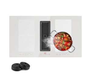 Klarstein 2 en 1 Plaque de Cuisson Induction avec une Hotte Aspirante pour Ilots, Table de Cuisson à 4 Anneaux avec Flex Zone, Commande Tactile, Hotte Aspirante 391m³/h, Classe Energétique A+