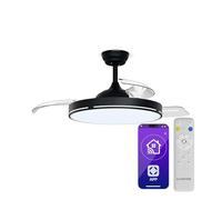 KLARSTEIN AirFold Ventilateur de Plafond avec Lumière - Pales Rétractables, LED Dimmable, Contrôle Intelligent, Silencieux <40dB, Télécommande, 107cm, Noir