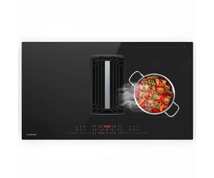 Klarstein AirJet Hybrid Table à induction avec Hotte intégrée - 12 kW, 750 m³/h, CEE 9 Niveaux, Commande tactile, Filtre aluminium & charbon, 58 dB, 90 cm