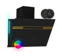 Klarstein Alina hotte aspirante - 60 cm hotte murale, 600 m³/h, éclairage LED 9 couleurs, tactile 52 dB, noir-doré, convertible en mode recirculation