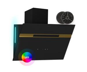 Klarstein Alina hotte aspirante - 60 cm hotte murale, 600 m³/h, éclairage LED 9 couleurs, tactile 52 dB, noir-doré, convertible en mode recirculation