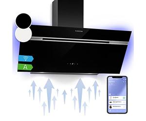Klarstein Alina Hotte Aspirante - 90 cm Hotte Décorative, 615 m³/h LED, Silencieuse 69 dB, Recirculation & Évacuation, Commande Tactile, Noire
