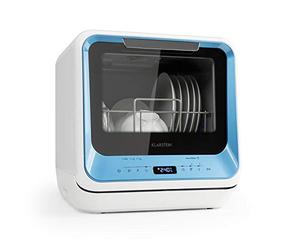 Klarstein Amazonia Mini Lave Vaisselle - Compact, 7 Programmes, 5L Réservoir ou Raccordement Silencieux 58dB, Affichage Digital, Portable, Lave Vaisselle Compact, Bleu