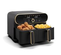 Klarstein AuraAir Color Touch Dual Friteuse sans huile - 10L, 2 Compartiments, 1700 W, 8 Programmes, Écran tactile, Température 80-200°C, Revêtement antiadhésif, Noir/Doré