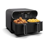 Klarstein AuraAir Color Touch Dual Friteuse sans huile - 10L, 2 Compartiments, 1700 W, 8 Programmes, Écran Tactile, 80-200°C, Revêtement antiadhésif, Protection contre la surchauffe, Noir/Argent