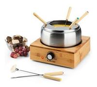 Klarstein Fondue Bambus – 800 W, caquelon inox 1,3 L, base bambou, plaque inox, thermostat