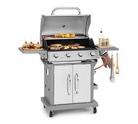 Klarstein Barbecue Gaz Camping avec 4 Brûleurs, Plancha au Gaz de 14400W, Gril en Acier Inoxydable, BBQ Feu, Inox, Cuisinière Extérieure Camping Gaz Propane, Thermomètre