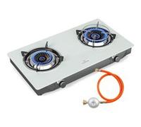 Klarstein Barzona Plaque de cuisson à gaz portable 2 brûleurs 3,4 kW et 4,3 kW en verre et acier inoxydable Blanc G