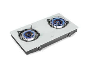 Klarstein Barzona Plaque de Cuisson Gaz, 2 Brûleurs, 7,7kW, Acier Inox & Verre, Allumage Piézo, Sécurité FFD, Conception Compacte et Portable, Portable Camping, Blanc