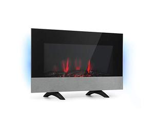 KLARSTEIN Basel Baseline - cheminée électrique soufflante, 2000 W, 2 Vitesses, Simulation de Flamme LED en 7 Couleurs, rétro-éclairage LED, Thermostat, minuterie hebdomadaire, Affichage LED - Noir