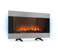 KLARSTEIN Basel - cheminée électrique soufflante, 2000 W, 2 Vitesses, Simulation de Flamme LED, rétro-éclairage LED dimmable, Thermostat, Affichage LED (Argent, 91 x 53 x 26 cm)